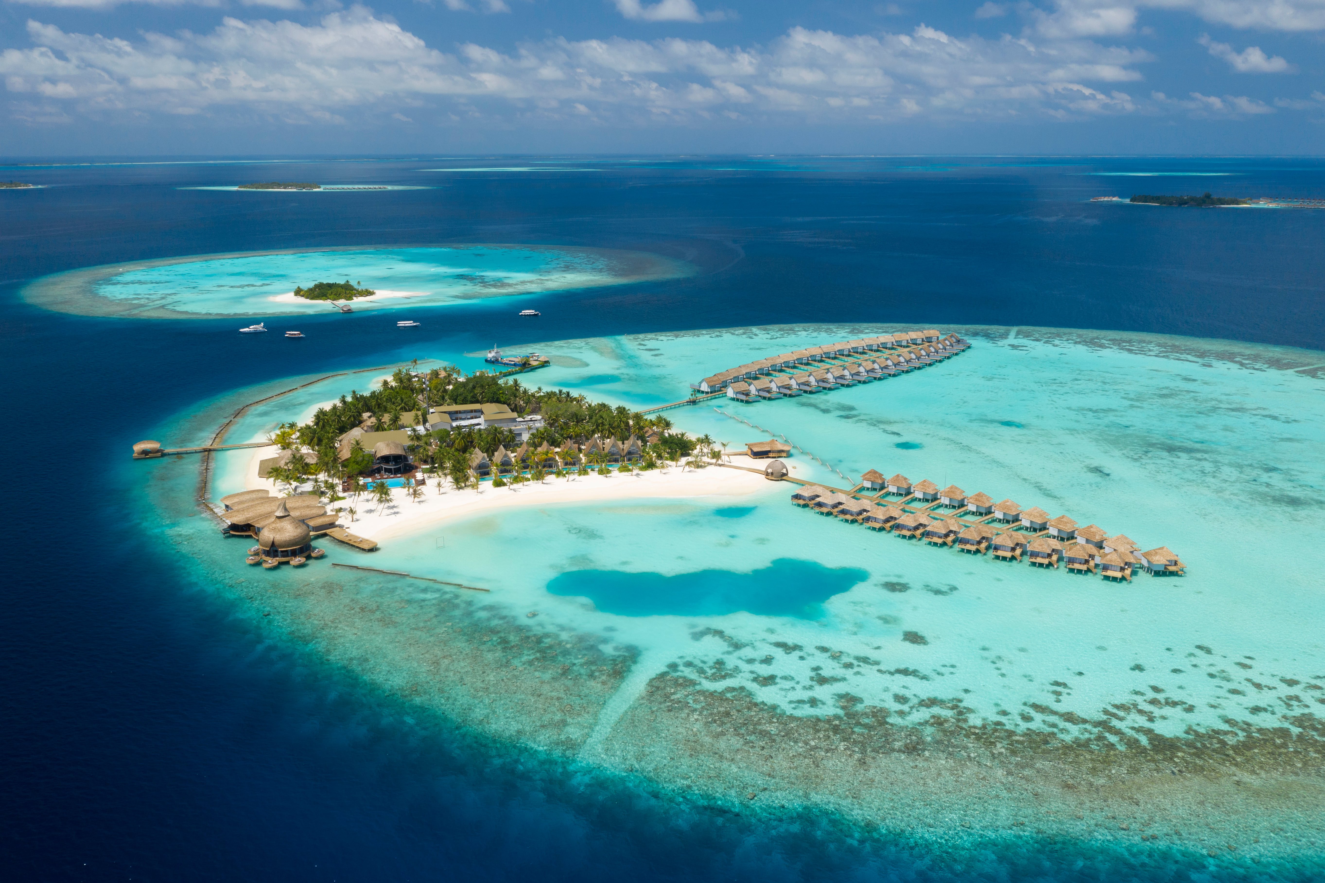 OUTRIGGER Maldives Maafushivaru Resort aerial view